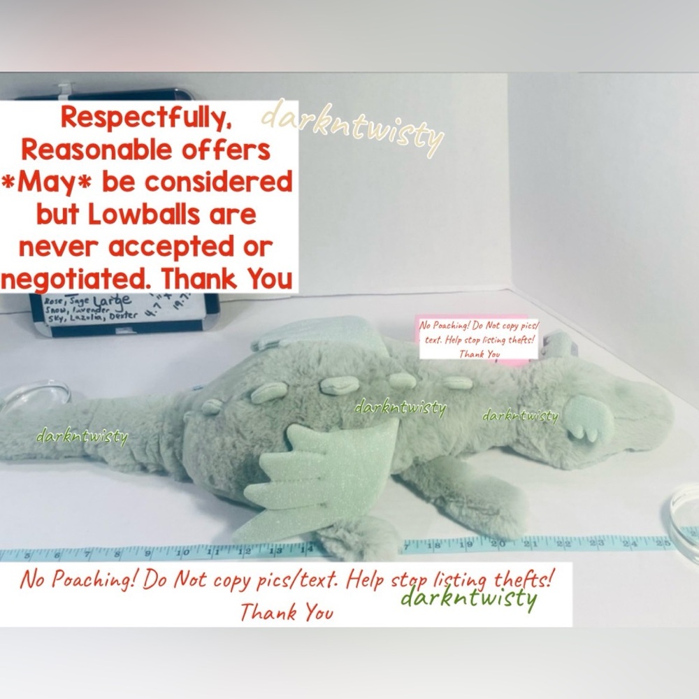 RETIRED FIRST EDITION ORIGINAL BNWT JELLYCAT SAGE DRAGON Large/med 20”-27” apprx - Picture 4 of 12